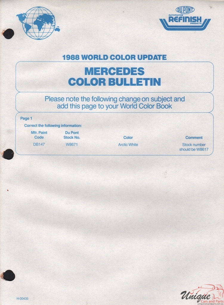 1988 Mercedes-Benz Paint Charts DuPont 3